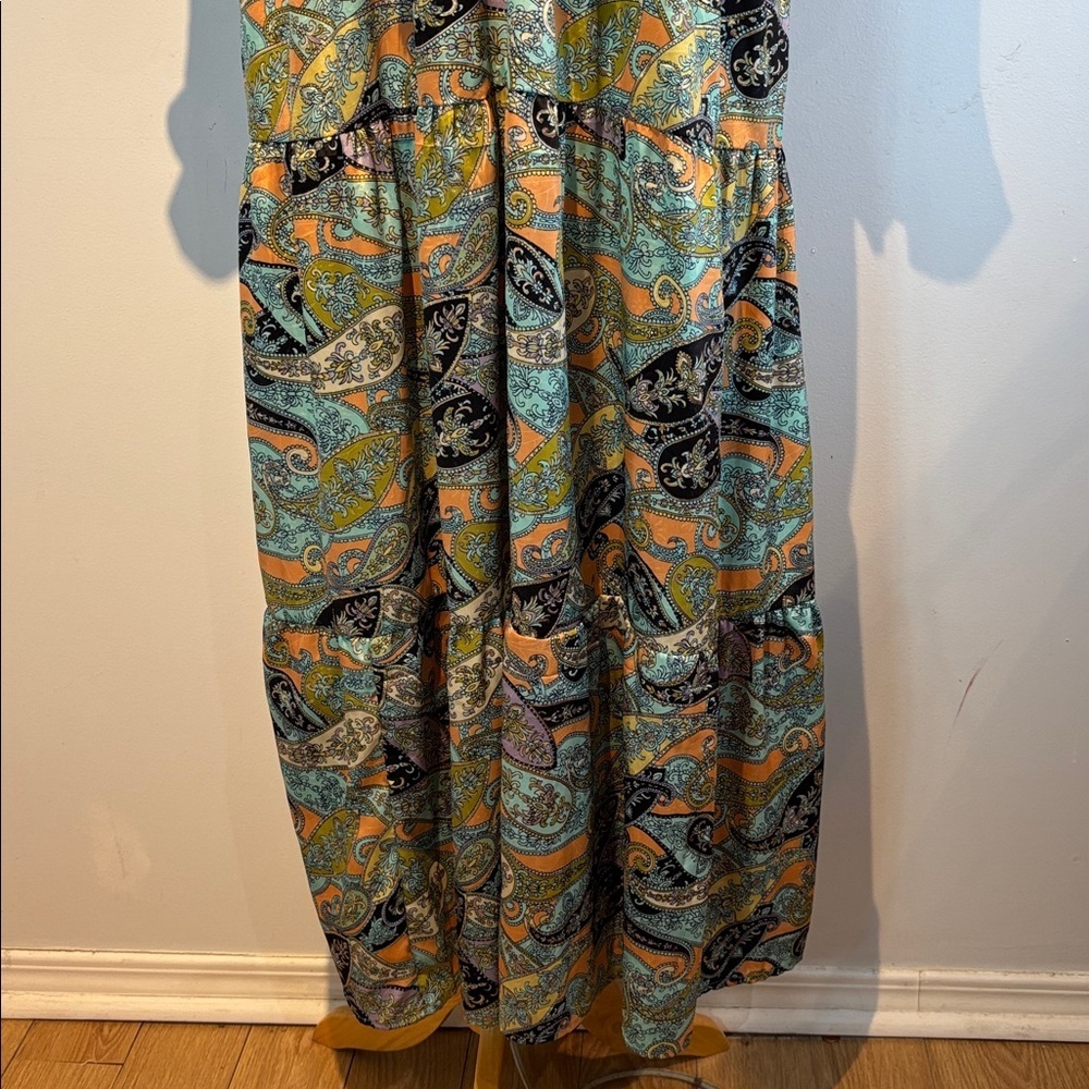 Lemonwood paisley print silk blend tiered maxi dress size S/M - Picture 4 of 15